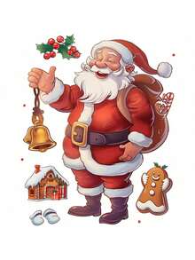 1pc New Christmas Cartoon Santa Claus & Gingerbread Man Glass Window Sticker Holiday Decor Wall Decal - Multicolor Classic - View 3