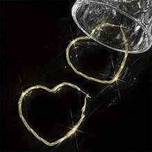 1 Pair Elegant Minimalist Heart Shaped Gold Color Pendant Earrings, Fashionable Statement Jewelry Halloween Valentine's Day Valentines - Vàng - Xem 5