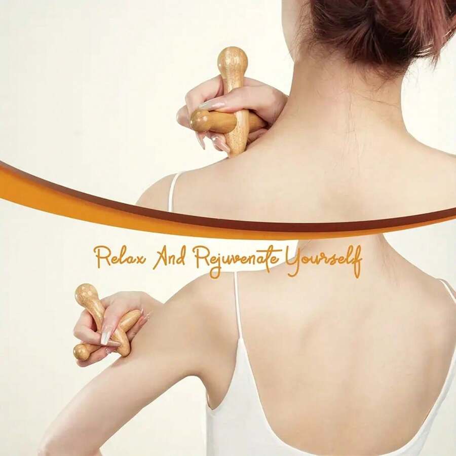 木制按摩刮痧工具，手动十字木制按摩器，促进身体放松，男女通用，不含化学物质，符合人体反射区设计，可缓解肌肉疼痛，提供头部/足部按摩 - 彩色 - 查看 1