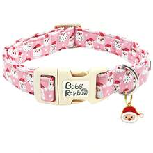 狗项圈圣诞节节日宠物项圈圣诞老人印花宠物项圈可爱小狗项圈柔软可调节狗项圈 - 粉色 - 查看 2