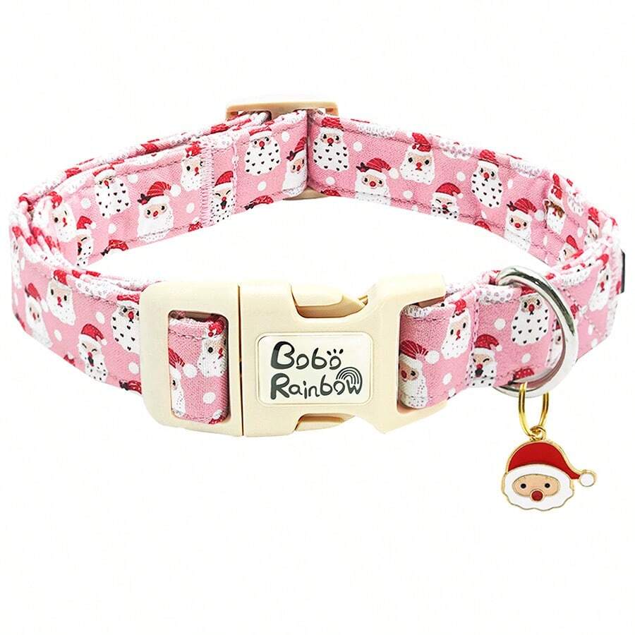 狗项圈圣诞节节日宠物项圈圣诞老人印花宠物项圈可爱小狗项圈柔软可调节狗项圈