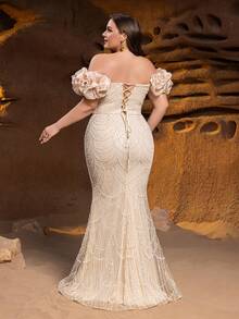 Faeriesty Haute Glamour Elegant Off-Shoulder Short Sleeve Mermaid Hem Plus Size Formal Evening Gown – Perfect For Weddings, Galas, Black-Tie Events, Award Ceremonies, And Luxury Banquets