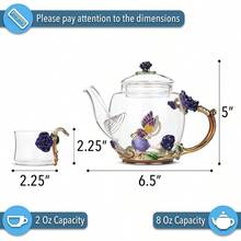 BTaT - Floral Glass Set Adults, Service 2, Fancy Glass Pot8 Oz Cups2 Oz Blue Flower Design With Box, Pot Sets Women