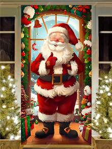 Copertura per porta natalizia con Babbo Natale e regali - 90 x 180 cm, in poliestere, decorazione natalizia per uso esterno e per feste