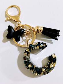 1 pieza Llavero de resina con forma de corazón con borla en color beige, accesorio creativo de estilo lindo como regalo para amigos, madre, padre, graduación y maestros - Negro - Ver 19