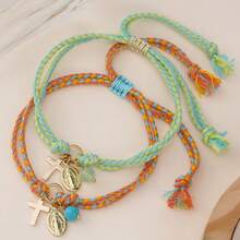 1PC Bohemian Cross Half Stone Bronze Adjustable Rope Bracelet For Women & Couples - Stackable, Gift For Her, Christian Jewelry