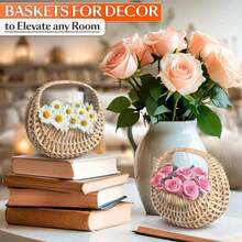Bộ 1/2 giỏ hoa cho bé gái - Giỏ đan có lót, giỏ mây nhỏ có tay cầm, thích hợp cho đám cưới, trang trí tiệc mừng em bé, đựng hoa giấy, kẹo, đồ trang trí và quà tặng - Nhỏ gọn và có thể tái sử dụng. - Nhiều màu - Xem 7