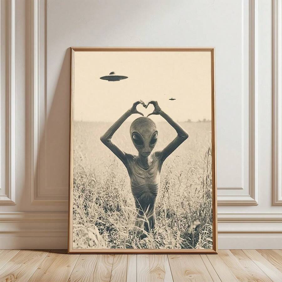 1 件,帆布裱框壁画,复古外星人壁画,专为 UFO 爱好者和超自然现象爱好者制作,外星人壁画,UFO 海报,科幻主题,外星人艺术,复古家居装饰,房间装饰,宿舍装饰,教室装饰 - 彩色 - 查看 1