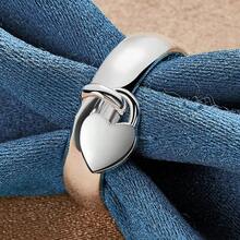 1 件简约经典风格，925 纯银女士戒指，带心形吊坠设计，时尚创意配饰，适合日常佩戴和度假，创意礼物 - 銀色 - 查看 2