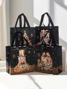 22个圣诞无纺布礼品袋，金色和黑色圣诞无纺布礼品袋（带手柄），可重复使用的黑色和金色圣诞礼品袋，圣诞袜，圣诞雪人，圣诞树，圣诞礼盒图案，精美的圣诞元素，高品质礼品包装袋，无纺布防水礼品袋，非牛皮纸材质！用于糖果、饼干和派对用品。 - 彩色 - 查看 4