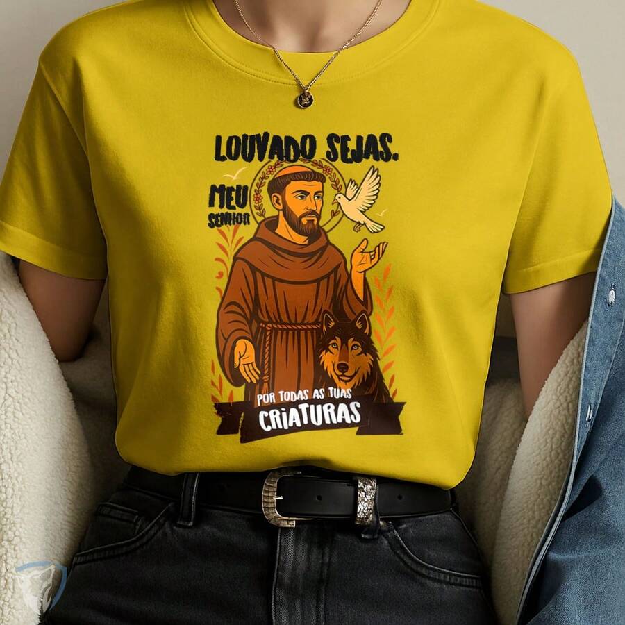 Saint Francis Of Assisi T-Shirt | Praise Be To All Creatures - Yellow - View 1