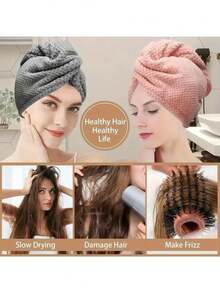 1条/4条装柔软超细纤维干发巾 - 速干、超强吸水、温和呵护女性及女孩卷发或受损发质，纯色浴室配件，浴帽，美发沙龙产品及配件，美容旅行必备 - 彩色 - 查看 3