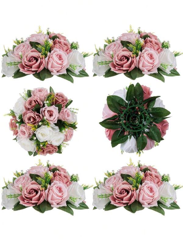 Centros de mesa con bolas de flores Flores artificiales de rosa pálido vintage Arreglo floral de seda artificial Pieza central de ramo de besos para decoración de bodas, fiestas, San Valentín y hogar