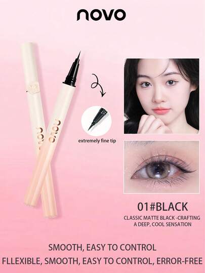 NOVO Waterproof, Smudge-Proof, Ultra-Fine Tip Liquid Eyeliner Pen, Long-Lasting, Suitable For Beginners, Vivid Color, Eyeliner & Lower Lash/Eyebrow Pencil