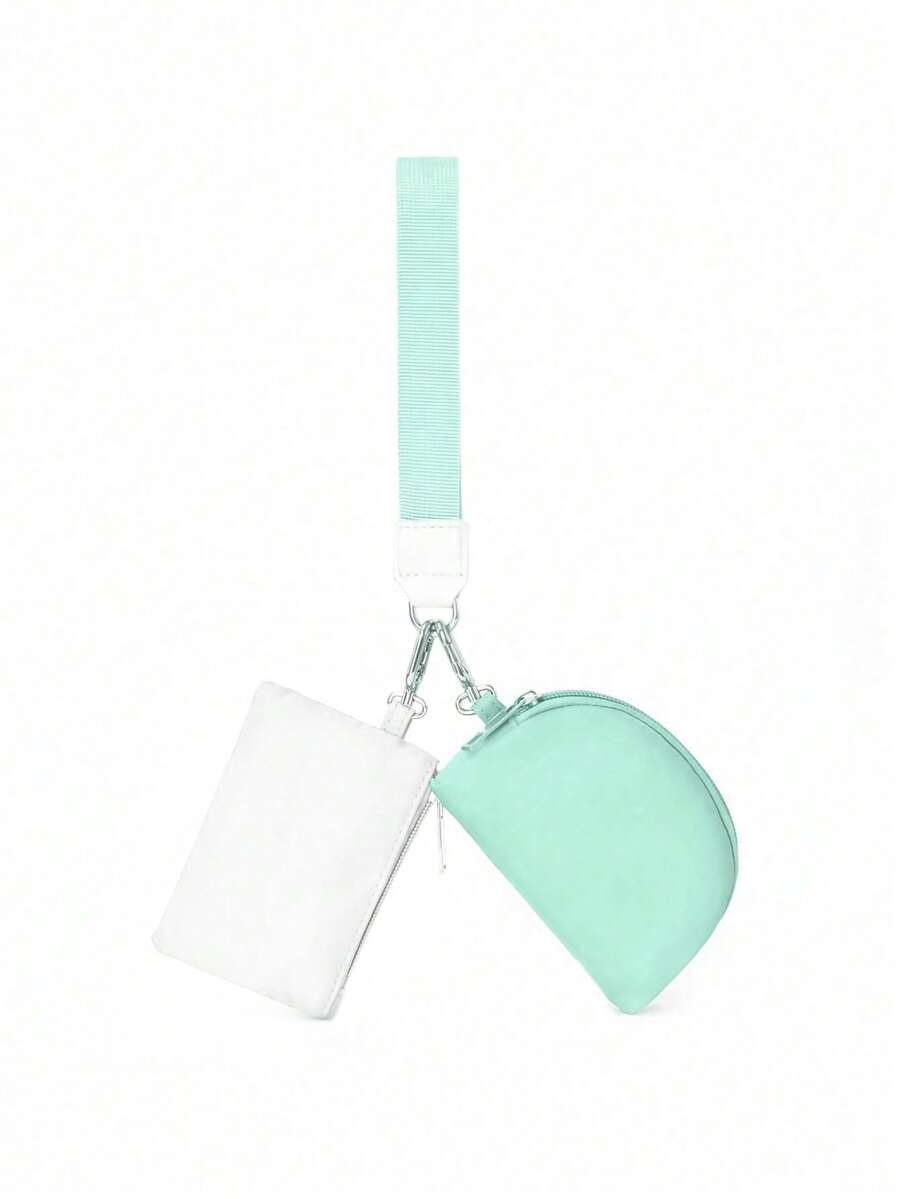 女士迷你拉链腕包，双口袋腕带便携钥匙包零钱包，黑色迷你零钱包，秋季旅行钱包零钱包 - 彩色 - 查看 1