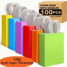 20/100pcs Gift Bags With Handles, Thick Kraft Party Favor Bags For Birthday, Wedding, Party Supplies, Halloween Gift Bags, Gift Bags Bulk, Christmas Stuff Cheap(10 Colors Or Black)