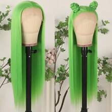 13x4 Free Part Mint Green Long Straight Lace Front Wigs Glueless Long Silky Straight Wigs Pre Plucked HD Lace 180% Density Light Green Wig Soft Free Part Wear And Go Lace Front Wigs For Fashion Women Party & Daily Wear 26 Inch - 綠色 - 查看 4