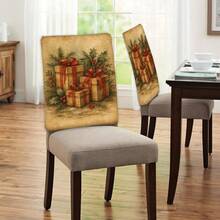 2/4/6 peças, capas de cadeira de linho estampadas com estampa de presente de Natal, adequadas para decoração de Natal, decoração diária para casa, sala de estar, sala de jantar ou jardim, festas de fim de ano em restaurantes de hotéis, capas de almofada de assento de cadeira de poliéster lavável - Multicolorido - Ver 5