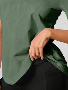 1 件大码女士健身、舞蹈、瑜伽提花休闲运动上衣，专业宽松运动衬衫，镂空背部设计，夏季新款白色宽松修身露背短袖运动 T 恤，适合普拉提训练 - 軍綠色 - 查看 5