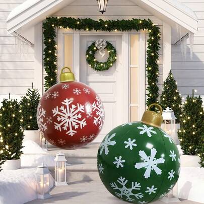 Bola de Navidad inflable gigante de 24 pulgadas, adorno inflable colgante, bolas inflables para patios, jardines, puertas, piscinas, decoración navideña para exteriores e interiores, decoración duradera y reutilizable para ventanas, patios, porches, hogar y habitaciones