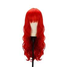 Wavy Hair Wig With Bangs Black Organic Fiber Long 60cm - 紅色 - 查看 1