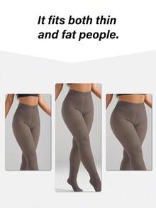 Women's Gray Thickened Fleece Pantyhose For Fall/Winter, Plus Size Perfect For Autumn And Winter Loungewear, Office Wear, Or Layering Over Socks.