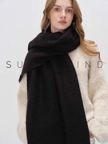 1pc Women Solid Color Soft Knit Scarf, For Daily Use For Dress - Black - View 2