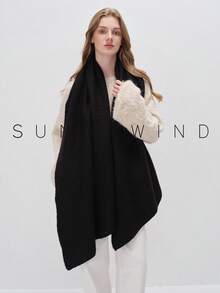 1pc Women Solid Color Soft Knit Scarf, For Daily Use For Dress - Black - View 3