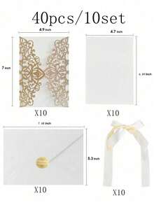 20pcs Gold Glitter Hollow Rose Shaped Wedding Invitations With Envelopes And RSVP Cards, Pre-Tied Satin Ribbons, For Wedding Anniversary, Bridal Shower, Engagement Party, Banquet Invitation - Multicolor - View 7