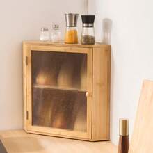 Panera de esquina para encimera de cocina, contenedor de pan de bambú de doble capa y gran capacidad, panera de madera rústica para pan casero, contenedor de almacenamiento con puerta acrílica ondulada, color natural - Esquina de madera natural de doble capa - Ver 9