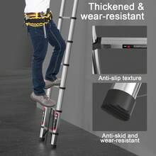HSHa 4.4m/5m Telescopic Ladder Stainless Steel Heavy Duty Extendable Loft Telescopic Ladder Adjustable Height With Detachable Hooks, Anti-Slip And Durable, Retractable - 4.4m-hooks - View 3
