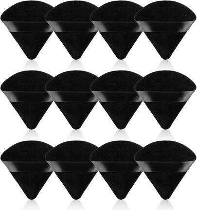 12 Piezas Esponjas Maquillaje Triangular para Polvo, Borlas para Maquillaje en Seco y Mojado, Esponjas Faciales Maquillaje Terciopelo Suave para Cara y Cuerpo Polvos Sueltos (Negro+Beige)