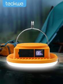 Teckwe 1pc Solar Camping Light Rechargeable Lantern,Waterproof Portable Lantern Night Lights, Multi-Functional Emergency Lamp, High Brightness Light With Hook, For Emergency, Adventure, Camping, Fishing - Orange - View 1