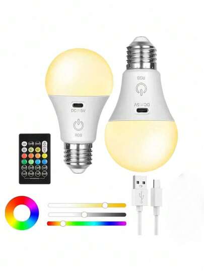 1 مصباح قابل للشحن بتقنية LED، مصباح مع بطارية و جهاز تحكم بالريموت كنترول، مصباح ذكي لتغيير الألوان RGB، قاعدة E26، مناسب للتخييم والتنزه والصيد وحالات الطوارئ الإعصارية