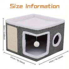 Luxury Multi-Level Cat House With Toy Tunnel, Foldable Scratching Rope And Comfort Mat - Comfortable Indoor Cat Cube Bed With Plush Hanging Ball, All-Season Enclosure, Ideal Home - Foldable
