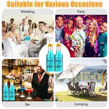 Bộ 32/4 chai rượu vang mini dùng trong đám cưới, chai sâm panh bằng nhựa với nắp vặn màu vàng, bạc và đen, cùng nhãn đen in dòng chữ "Chúc mừng hôn nhân!", lý tưởng làm quà cưới, quà sinh nhật, quà tặng cô dâu, quà Giáng sinh. - Trong suốt A - Xem 7