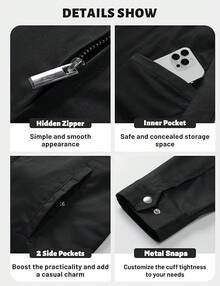 Men's Cotton Full Zip Up Work Jackets Turndown Collar Business Casual Windbreaker With 3 PocketsChristmas O5SK - 黑色 - 查看 11