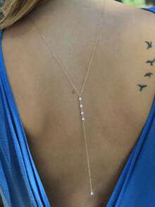 1 件时尚百搭的女士 Y 形水晶吊坠项链，适合日常佩戴和女性节日/婚礼礼物，精致简约的珠宝 - 金色 - 查看 3