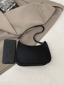 Solid Color Minimalist Zipper Closure Shou Ider Bag Stylish Simple Crescent Bag, Zipper Shoulder Bag, Faux Leather Solid Color Purse, Burg Undy Bag& New Year Ideal Gift, Fashionable Burgun Dy Bag