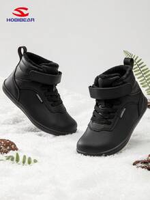 HOBIBEAR 1双青少年户外雪地靴，简约纯色防滑防水鞋，保暖内衬，男女童均适用，冬季款 - 黑色 - 查看 2