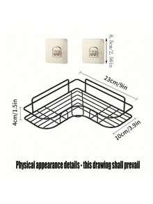 1/2pcs Wall-Mounted Bathroom Storage Rack, No-Hole Bathroom Shelf, Shower Caddy Organizer With Hooks, For Vanity Wall Mount Storage, Bathroom Decor & Accessories, Practical Shelf