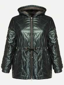 Quilted Parka Jacket With Fixed Hood - Dark Green - View 6