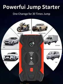 1 Stück Multifunktionaler tragbarer Autostarter für Notfälle, ausgestattet mit Kompass und kabellosem Ladegerät, Starthilfe für Autobatterie, kompatibel mit verschiedenen Modellen, der beste Helfer in Notfallsituationen