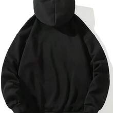 Slogan Graphic Retro Street Style Hooded Sweatshirt For Men - 100% Polyester Soft Breathable Warm Winter Hoodie With Gothic Letter Print (Evil Design), Hip Hop Sportswear, Front Pocket, Long Sleeve Casual Pullover, Suitable For Gym, Outdoor & Casual Gown - Red/Black Contrast Men's Style - Ideal For Fall And Winter Layout, Hoodie - Black - View 3