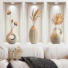 3/4片北欧风花卉植物墙贴，乙烯基墙贴，适用于客厅、卧室、盆栽植物、宿舍、办公室装饰 - 彩色 - 查看 11