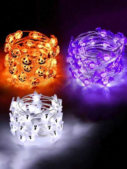 1 件万圣节南瓜鬼和蝙蝠形灯串，电池供电，适用于万圣节家居装饰、室内外派对装饰、不给糖就捣蛋活动和万圣节礼物（不含电池）