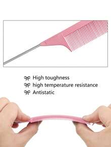 6pcs Pointed Tail Comb Set, 3pcs Long Steel Pin Comb, 3pcs Fine & Wide Tooth Comb, Metal Sectioning Comb, Suitable For Girls Salon Hairstylist (Pink) - Pink - View 5