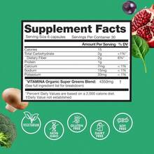 Zena Nutrition Organic Super Greens Fruit &Amp; Veggies Supplement, 70+ Superfoods From Fruit &Amp; Vegetables, 3g Fiber, Spirulina, Chlorella, Prebiotics &Amp; Probiotics, Digestive Enzymes, 180 Capsules - 白色的 - 查看 4
