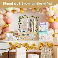 1pcs  Wooden Baby Shower Crate Closet, Baby Storage Crate With Handle, Basket For Baby Shower Gifts, Welcome Gift Basket For Newborn Boys Girls, Pregnancy Gifts For New Parents(Includes 5 Wooden Hangers) - Màu tự nhiên - Xem 5