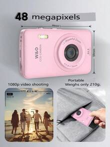 W&O 2025 New 1080P FHD Digital Camera With 32GB Card, Compact Small Cheap Cameras, Rechargeable Photography Camera, 48MP Auto Focus Camera, Puzzle Game,Very Suitable For Entry-Level Novice Photography And Video Recording Enthusiasts. Budget-Friendly Holiday Gift (Thanksgiving, Christmas, Halloween) - Hồng - Xem 2